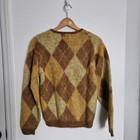 Vintage 60s Brent Mohair Sweater Grunge Fuzzy Men s Medium Orange Argyle