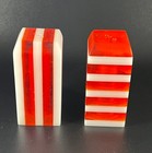 Vintage Mcm Art Deco Lucite Salt   Pepper Shaker Red White Striped Set