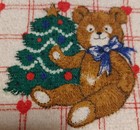 Vintage 1980s Christmas Teddy Bear   Christmas Tree Hand Towel With Fringe