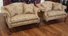 Pair Of Sherrill Furniture Beige Chippendale Humpback Settee Loveseat Sofas