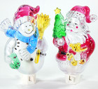 2 Christmas Santa   Snowman Acrylic Covered Night Lights Holiday Decor Plug In