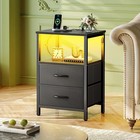 Night Stand W  Charger Station   Led Lights 2 Drawer Nightstand Bed Side Table