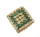 Antique Hatpin Emerald Green And Clear Rhinestone Square