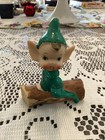 Vintage Green Pixie Elf On A Log Figurine