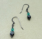 Sterling Silver 925 Beaded Dangle Earrings Turquoise Green Black Artisan Drop