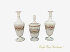 Late 19th C  European White Opaline Glass Bud Vases   Jar Set  Hand Painted Rare