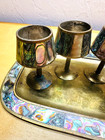 Vintage Mexican Cordial Shot Set W inlaid Abalone From Estate