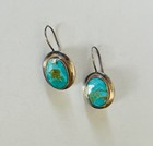 Vintage Navajo Sterling Silver Oval Turquoise Dangle Earrings Signed Lex 1986