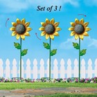 Garden Wind Spinner Stakes  Set Of 3 Metal Sunflower Yard Decor