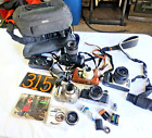 Vintage Camera Lot Of 6 With Bag And Accessories Untested Olympus Minolta Nikon