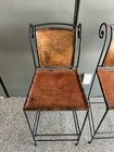 Pair Wrought Iron Counter Height Stools Hand-worked Full Grain Leather C  1960