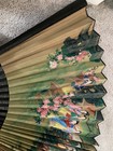 Large 41    Asian Wall Fan  Authentic Hand Painted Bamboo 1960s Rare