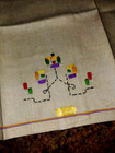 Hand Embroidered Pure Linen Tan Tea Kitchen Hand Towel Vintage