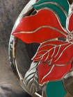 Vintage Brass Enamel Poinsettia Christmas 8  Hot Dish Holder Made In Japan
