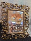 Antique French Gilt Bronze Beveled Mirror Frame Easel Vtg Ornate Table Decor