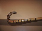Vintage Cane   Walking Stick 36  Folk Tramp Art Pyrography Maple Burnt Bamboo