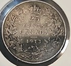 1913 Canada 25 Cents Silver Coin  Vf 