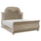 4 Pc Queen Silver Gold Faux Leather Sleigh Bed Marble Ns Dresser Furniture Set