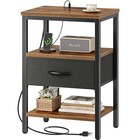 Nightstand With Charging M  11 8 d X 15 7 w X 23 4 h  Rustic Brown And Black