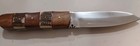 Large Patch Knife 7 5 wood   Stag Handle  Leather Sheath Well Made  Nice 