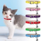 6 Pieces Leather Cat Collar With Bell Cute Pet Leather Kitten Collar For Boy Gir