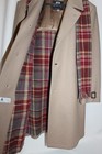 90s Vintage Stafford Wool Blend Coat W  Scarf Beige red Gray Plaid Size 38