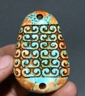 Antique Chinese Dynasty Turquoise Pure Hand Carving Beast Pattern Amulet Statue