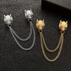 Wolf Head Brooch Chain Retro Tassel Suit Pin Clothing Accessories Gothic