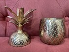 Vintage Solid Brass Pineapple Trinket Box Lacquered Made In India Lidded Decor