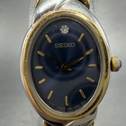 Seiko Watch Women 18mm Blue Dial Two Tone Oval Diamond 1n00-0bl0 New Battery