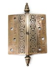 One Antique Ornate Eastlake Victorian Steeple Tip Brass Door Hinge 4 5  X 4 5 