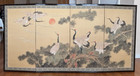 Vintage Japanese Byobu Painted Screen 4 Panels 35 X 70 Cranes Birds Mcm Nice