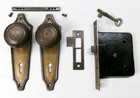 Antique Door Set Victorian   Eastlake Backplate Knob Mortise Lock Key Reclaimed