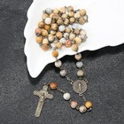 Natural African Jasper Stone Rosary Beads Necklace St  Benedict Cross And Medal
