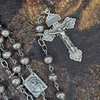 Vintage Italy Catholic Rosary Silver Tone Metal Beads Sacred Heart Crucifix 25 