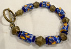 Bracelet Venetian Millefiori Glass African Trade Beads Yellow Blue Cylindrical