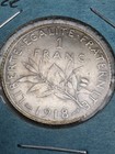 1918 France 1 Franc Silver Coin - Au Plus Beautiful Coin