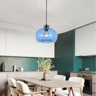 Vintage Blue Bubble Glass Pendant Light - Single Cage Ceiling Lamp For Kitchen