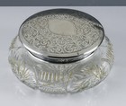 Fine C1938 Birmingham Sterling Silver   Crystal Glass Powder Vanity Trinket Jar