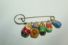 Vtg Russian Folk Art Hand Painted Wooden Nesting Dolls Brooch Pin Matryoshka