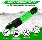Off-road Winch Rope Kit - 3 16  x50   8500 Lbs Green Synthetic Cable With Protec