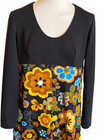 70s Maxi Dress Size Small Groovy Hippie Black Gold Flower Power Mod Retro 1960s