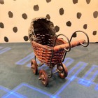 Vtg Miniature Wicker Doll Carriage Pram Buggy Wrought Iron Wood Wheels Calico
