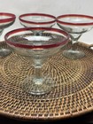 Margarita Glasses Optic Ruby Red Rim Handblown Lot Set Of 4 Euc 4 75  Tall