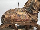 Rare Antique Primitive Small Pair Of Composition Horses On Wooden Wheeled Bases