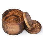 Olive Wood Coaster Set Of 6 Round 3 5in With Holder Handcrafted Drink Glass
