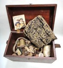 Antique Victorian Primitive Wood Box W Sewing Pin Cushion American Leather Hand
