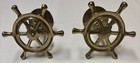 Vintage Brass  Nautical Boat Ships Wheel And Anchor Candlestick Holders