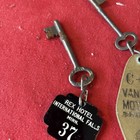 A6-vintage Antique  3  Hotel Motel Room Key Fobs With Skeleton Key 1920s-30s