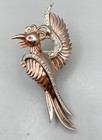 Vintage Sterling Vermeil Figural Bird Rooster Brooch With Rhinestones